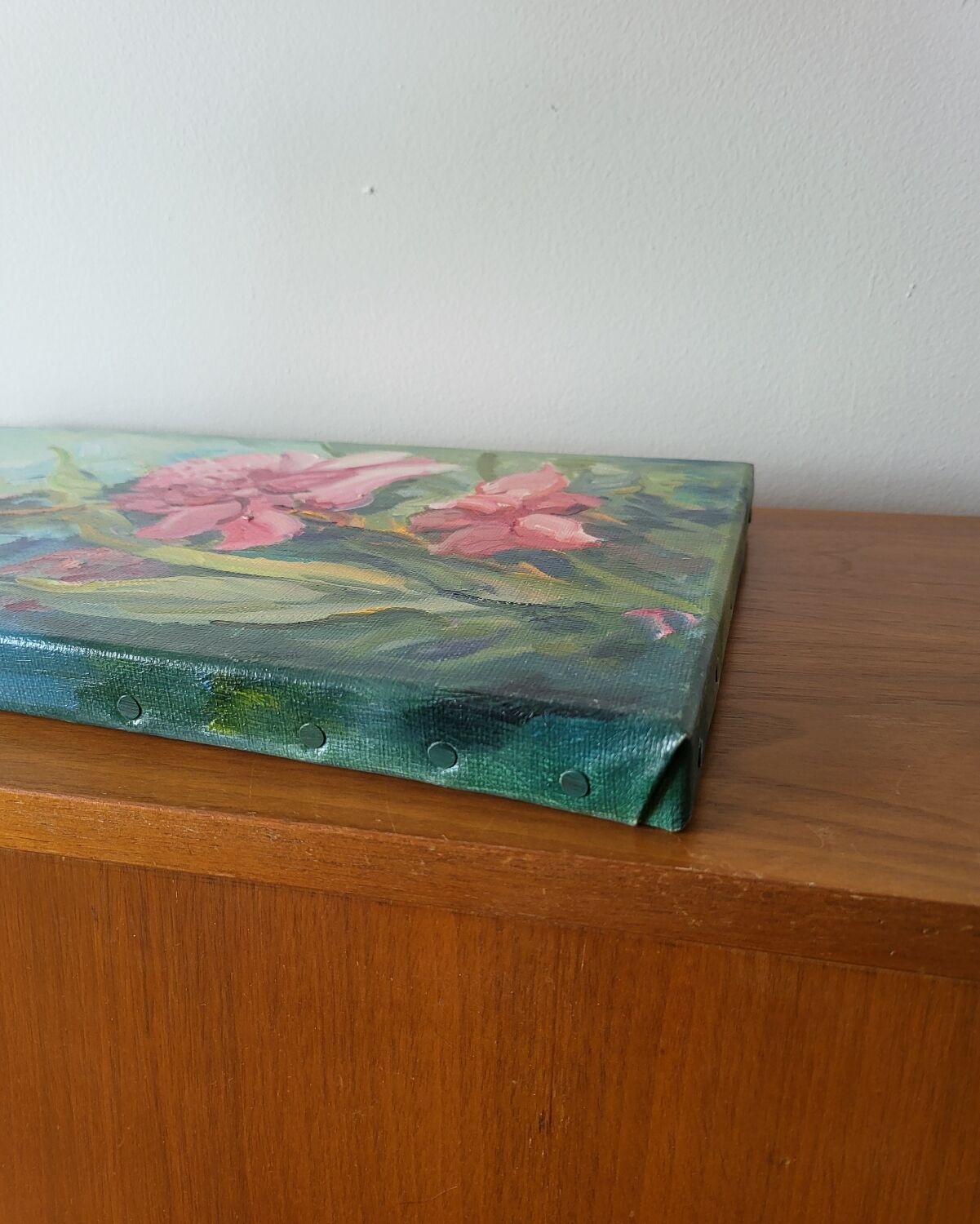 Liliane PAUMIER Tableau Huile sur Toile Nature morte Fleurs roses