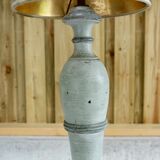 Wood lamp turned patinated gray green