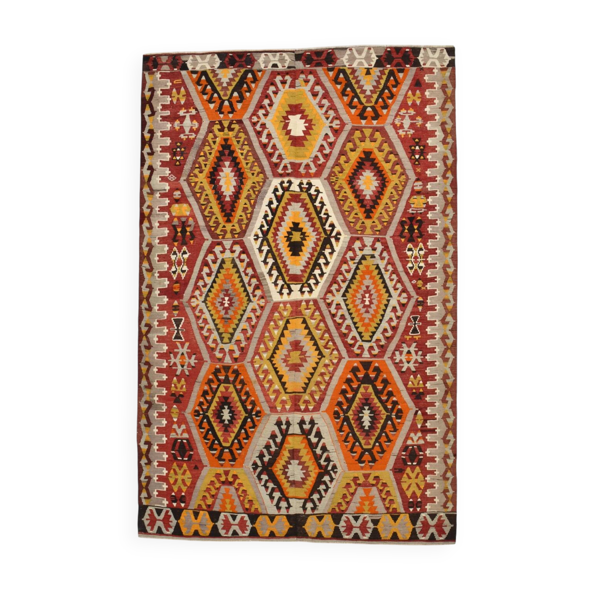 6x9 Colorful Handmade Geometric Kilim Rug, 182x283Cm