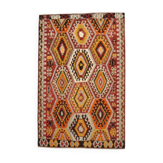 Tapis Kilim géométrique coloré fait main 6x9, 182x283 cm