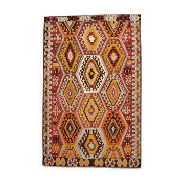 6x9 Colorful Handmade Geometric Kilim Rug, 182x283Cm