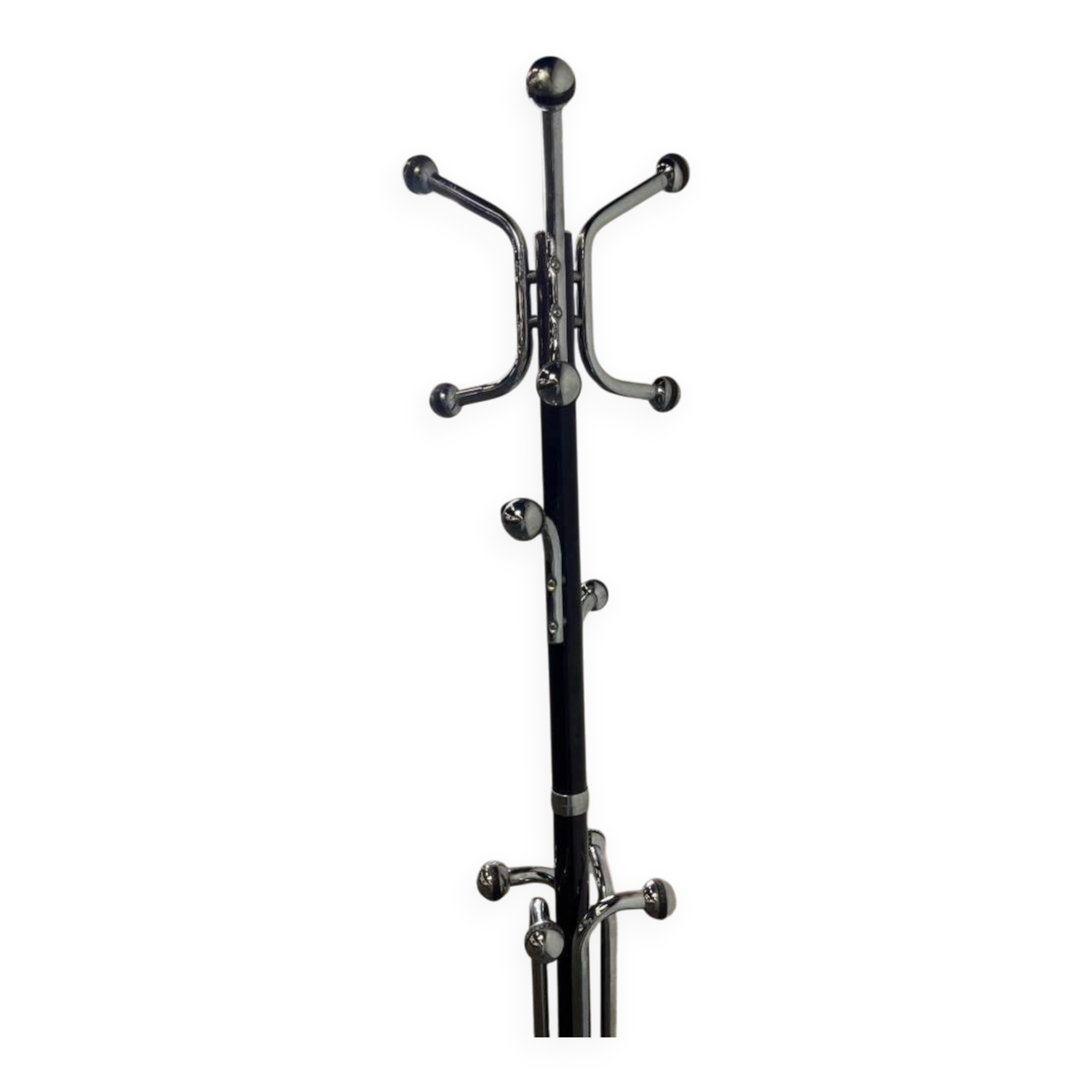 Vintage space age style floor standing coat rack with chrome/brown finish