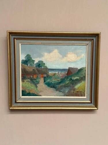 Oil on Panel 'Sea View' by S. Palm, Signed, Vintage & Framed 40 × 34 cm