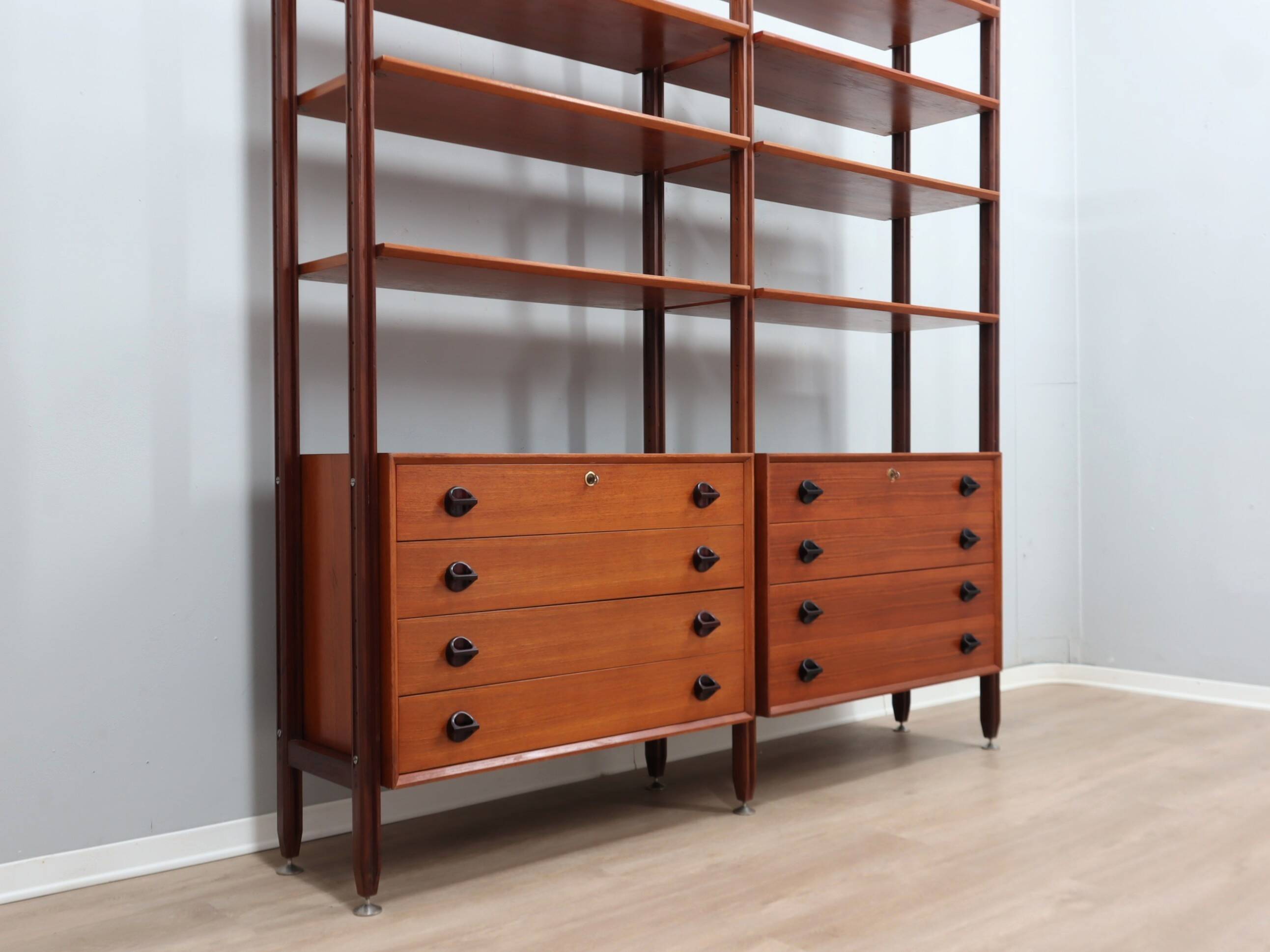 Mid-century modular teak bookcase with drawers and shelves Italy 1960s