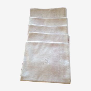 Lot de 5 serviettes de table en damassé blanc et rouge