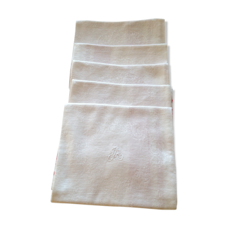 Lot of 5 napkins in white and red damask