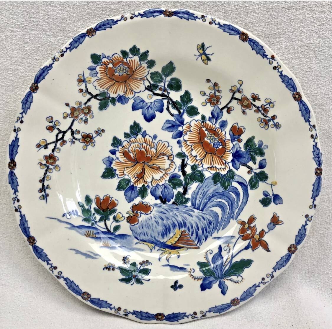3 deep plates Gien peonies and rooster 1938/1960