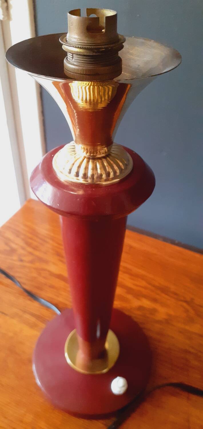 Lamp from the 40s/50s by Maison Lancel, covered in Bordeaux leather