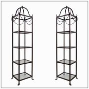 Pair of vintage pagoda-style shelves in black metal