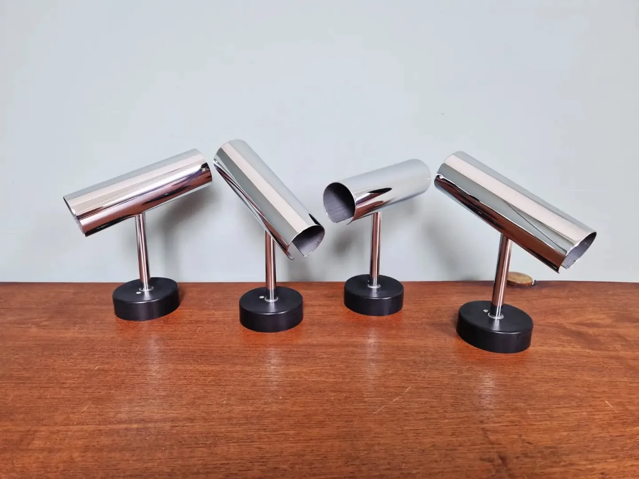 Pair of chrome metal wall lights, Staff Leuchten, Germany, 1970.