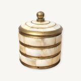 Small round box in mother-of-pearl and brass