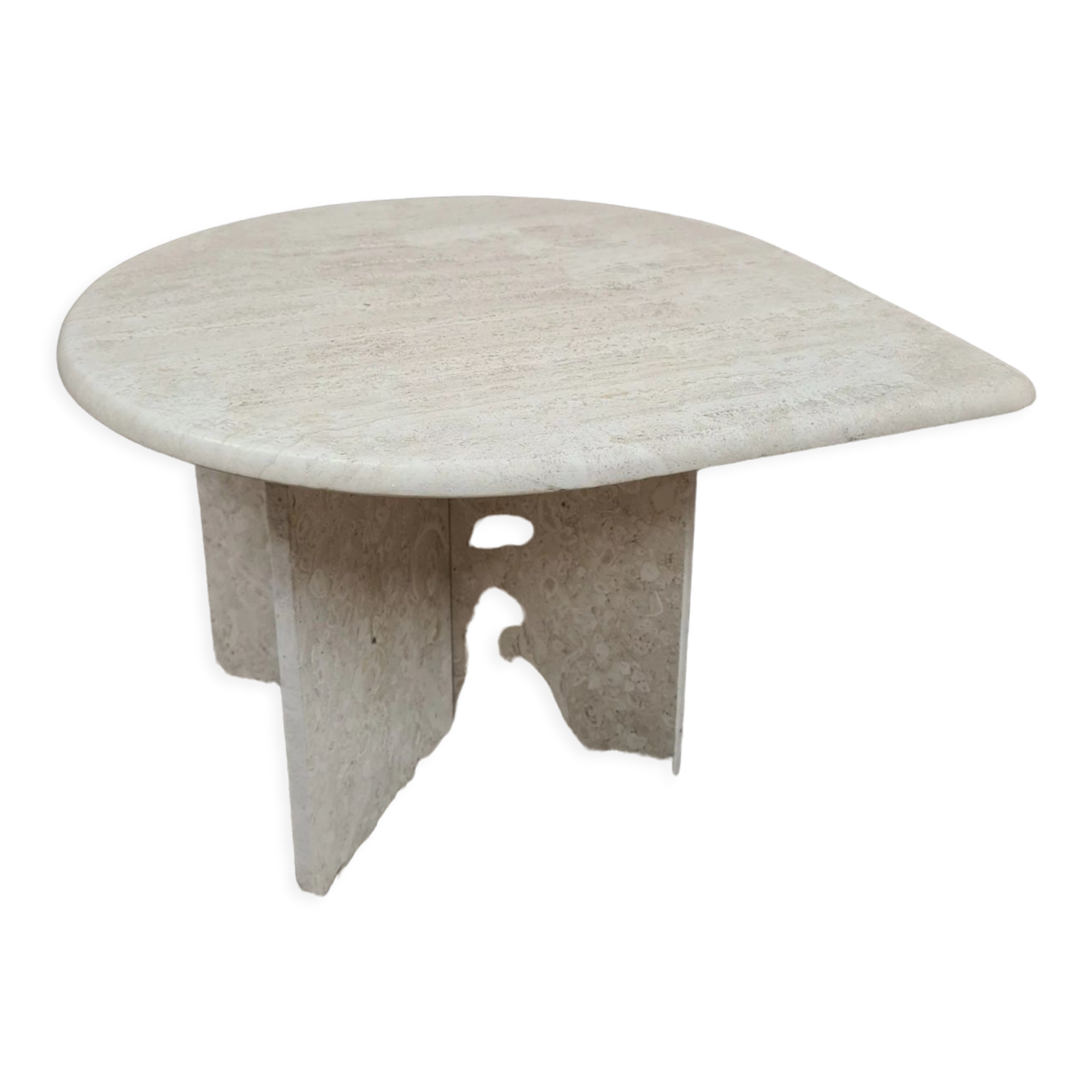 Travertine drop-shaped coffee table