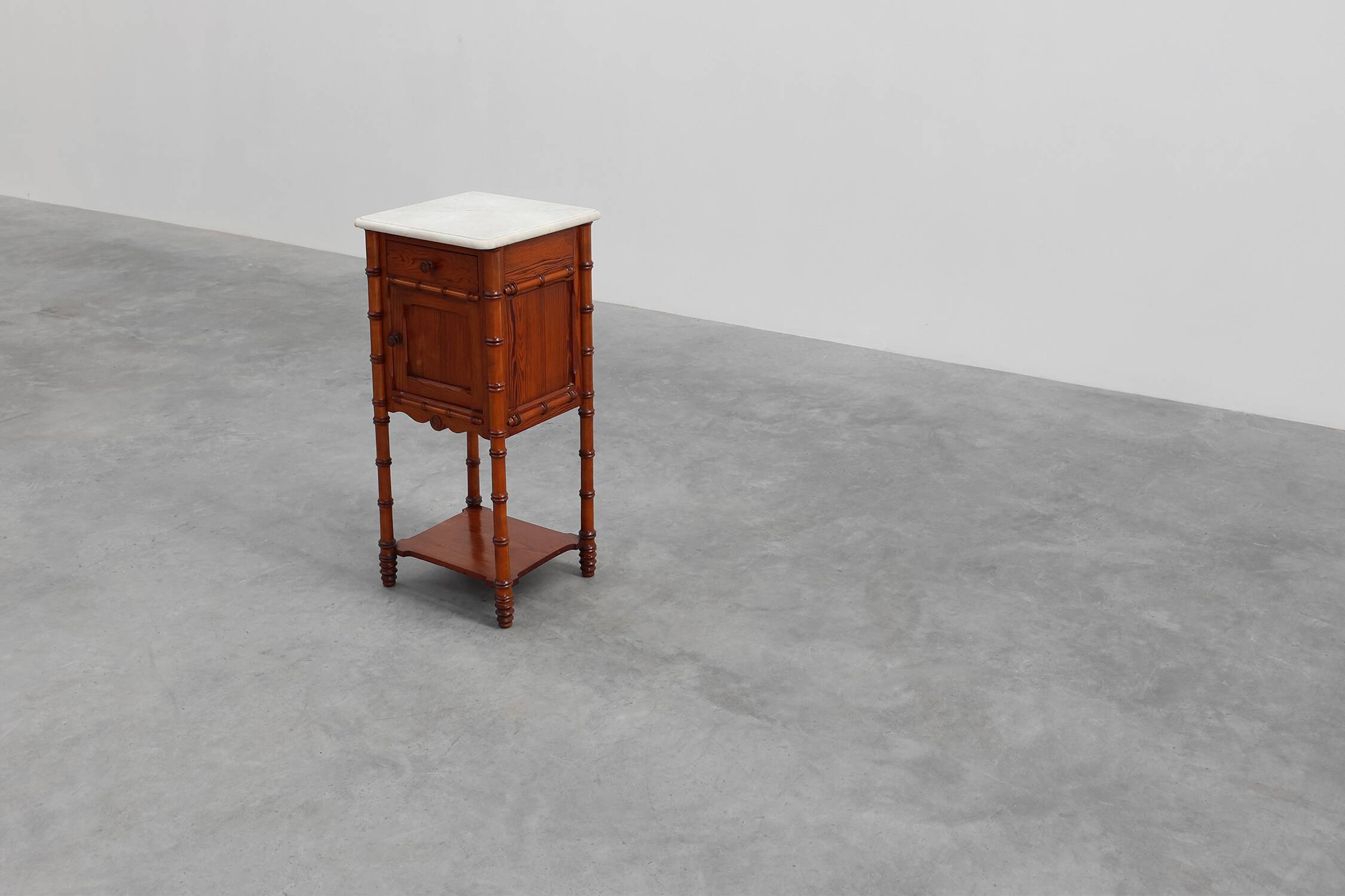 Late 19th century Faux bamboo and marble bedside table, France