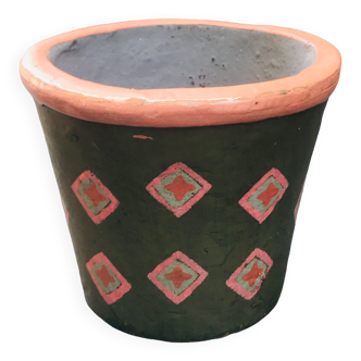 Terracotta pot with olive green Provençal patterns