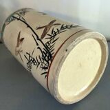 Roller Vase Brush pot with ceramic bird motifs Signed China
