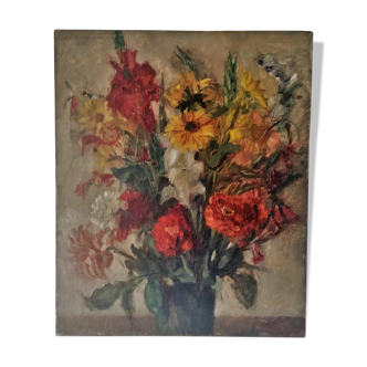 Tableau ancien bouquet de fleurs