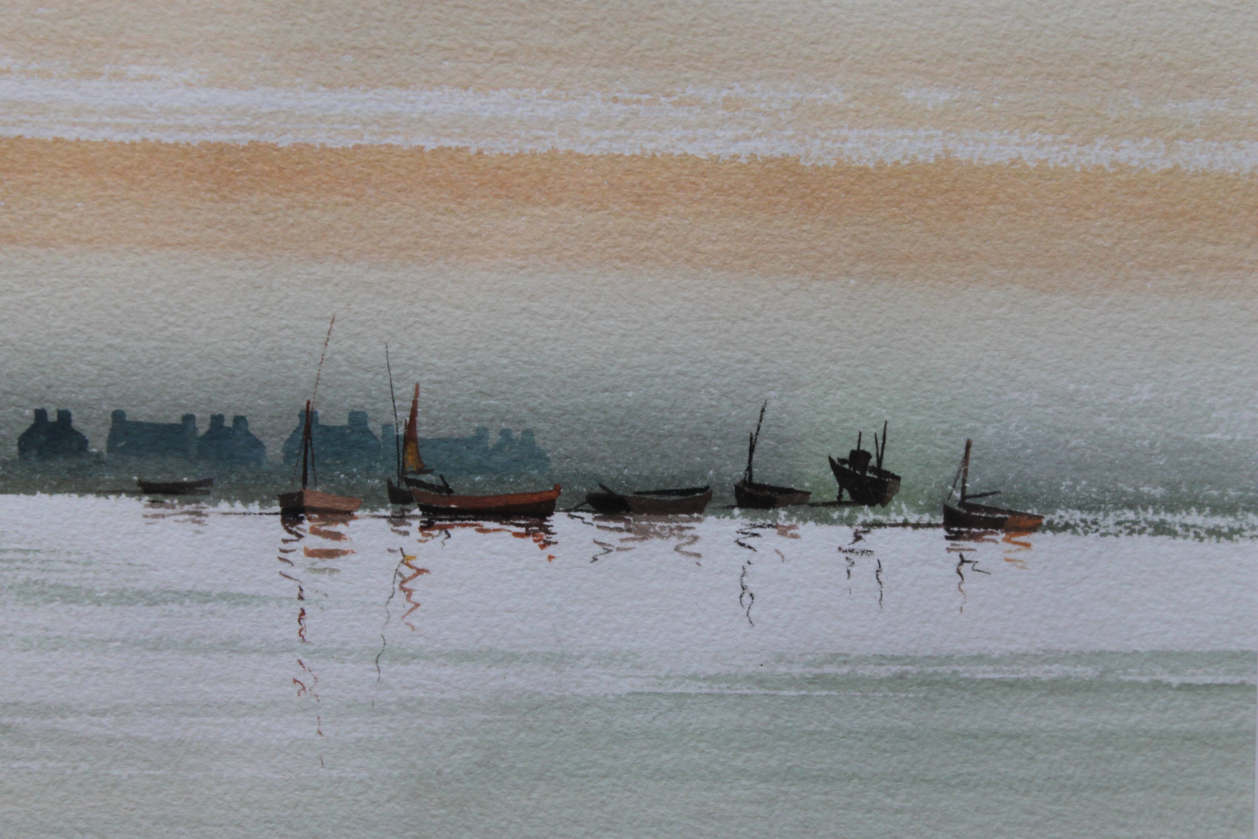 Watercolor "Au fil de l'eau" (boat on the sea) signed Cambier