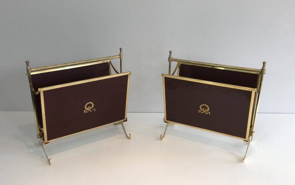 Pair of mahogany and brass magazine racks. Maison Jansen
