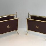 Pair of mahogany and brass magazine racks. Maison Jansen