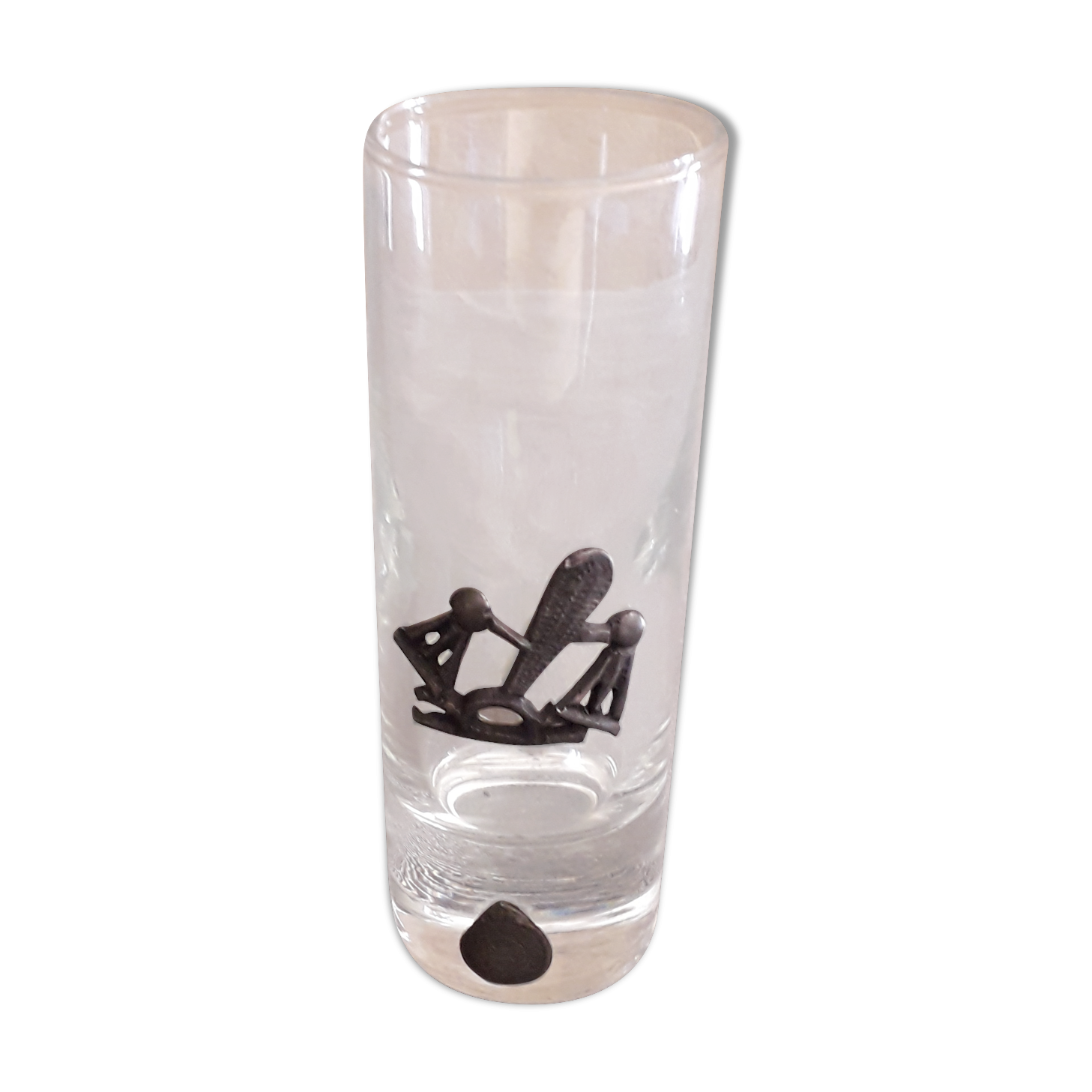 Glass liquor glass with tin sconces signed J. de Rey