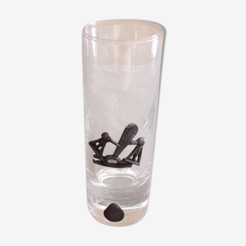 Glass liquor glass with tin sconces signed J. de Rey