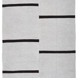 5x7 White Black Striped Turkish Vintage Rug 143x199Cm