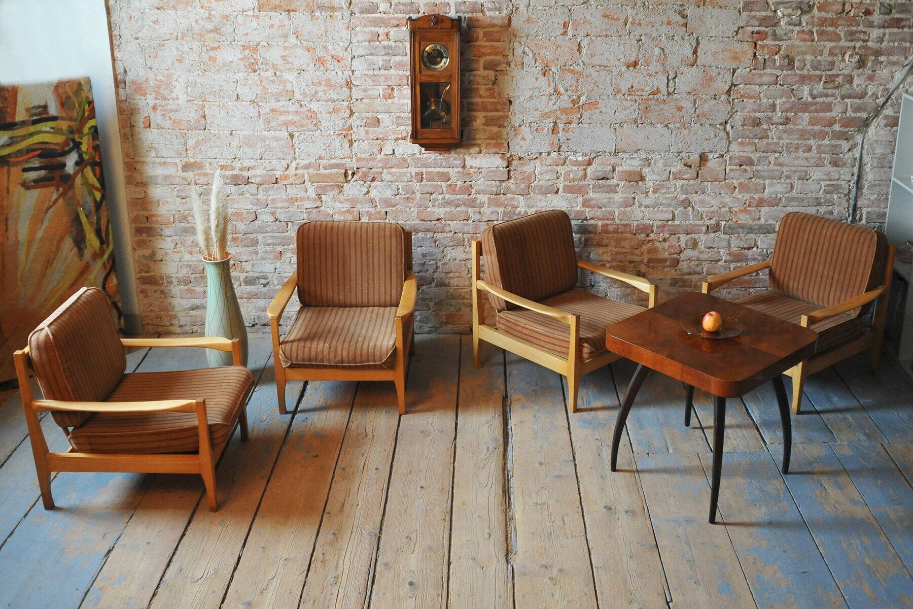Mid-Century Armchairs attributed to Jitona Soběslav, Czech, 1960s, Set of 4