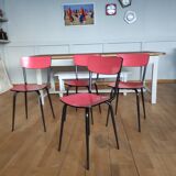 4 chaises formica rouge restaurées pieds noir