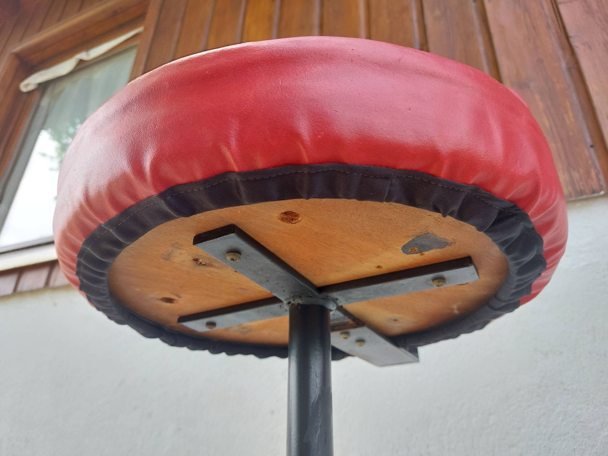 pair of high stools, leather, vintage, industrial