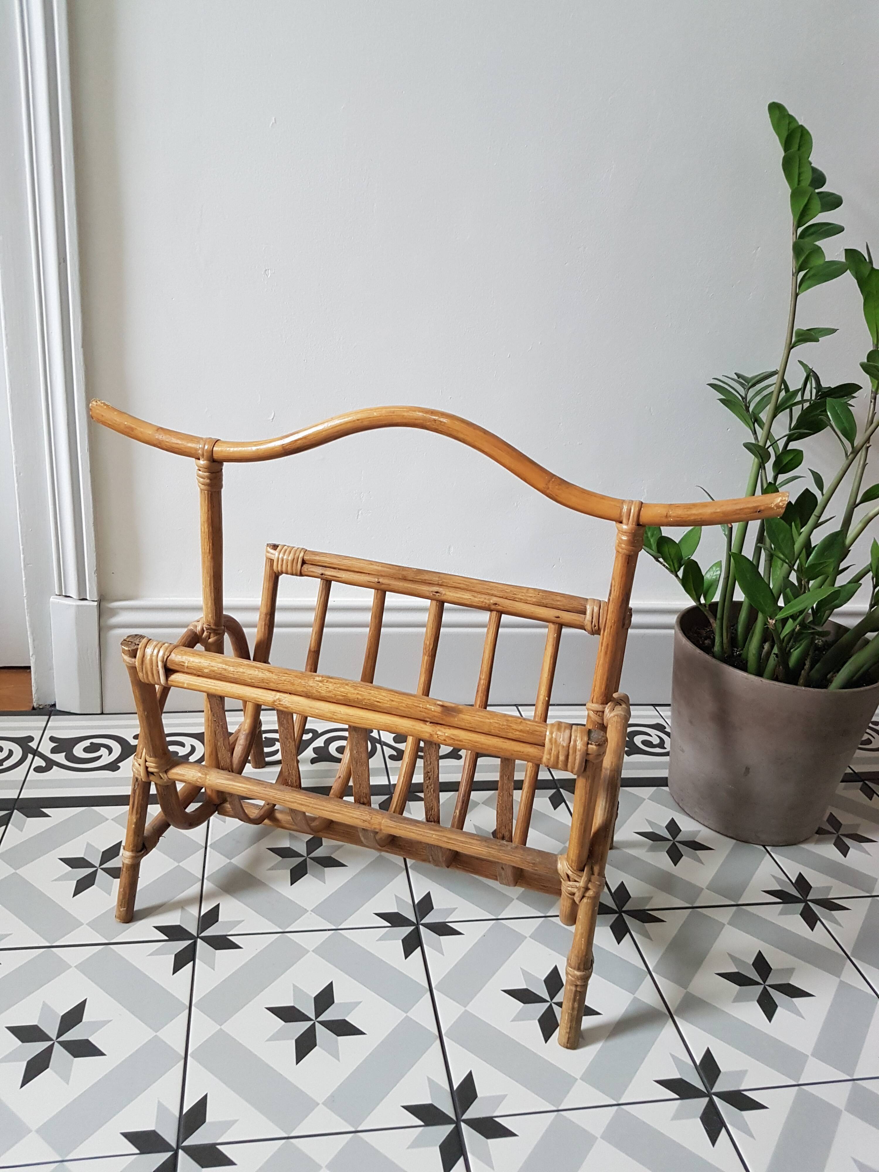 Vintage rattan magazine holder