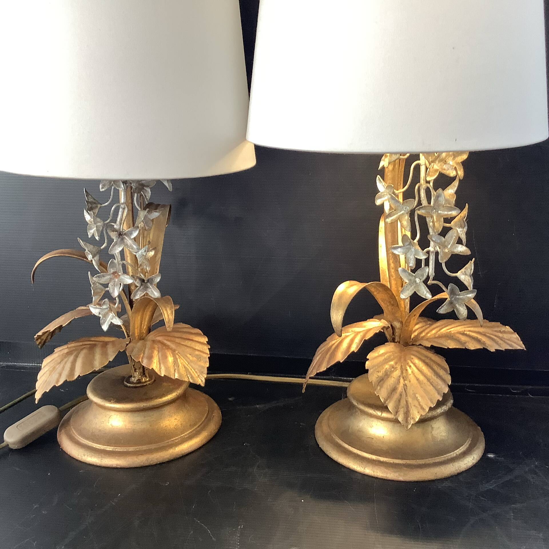 2 Lampes Attribuées Hans Kogl  1970 Hollywood Regency Glycine Dorure F