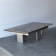 Large modernist coffee table in aluminium and smoked glass, 1970.