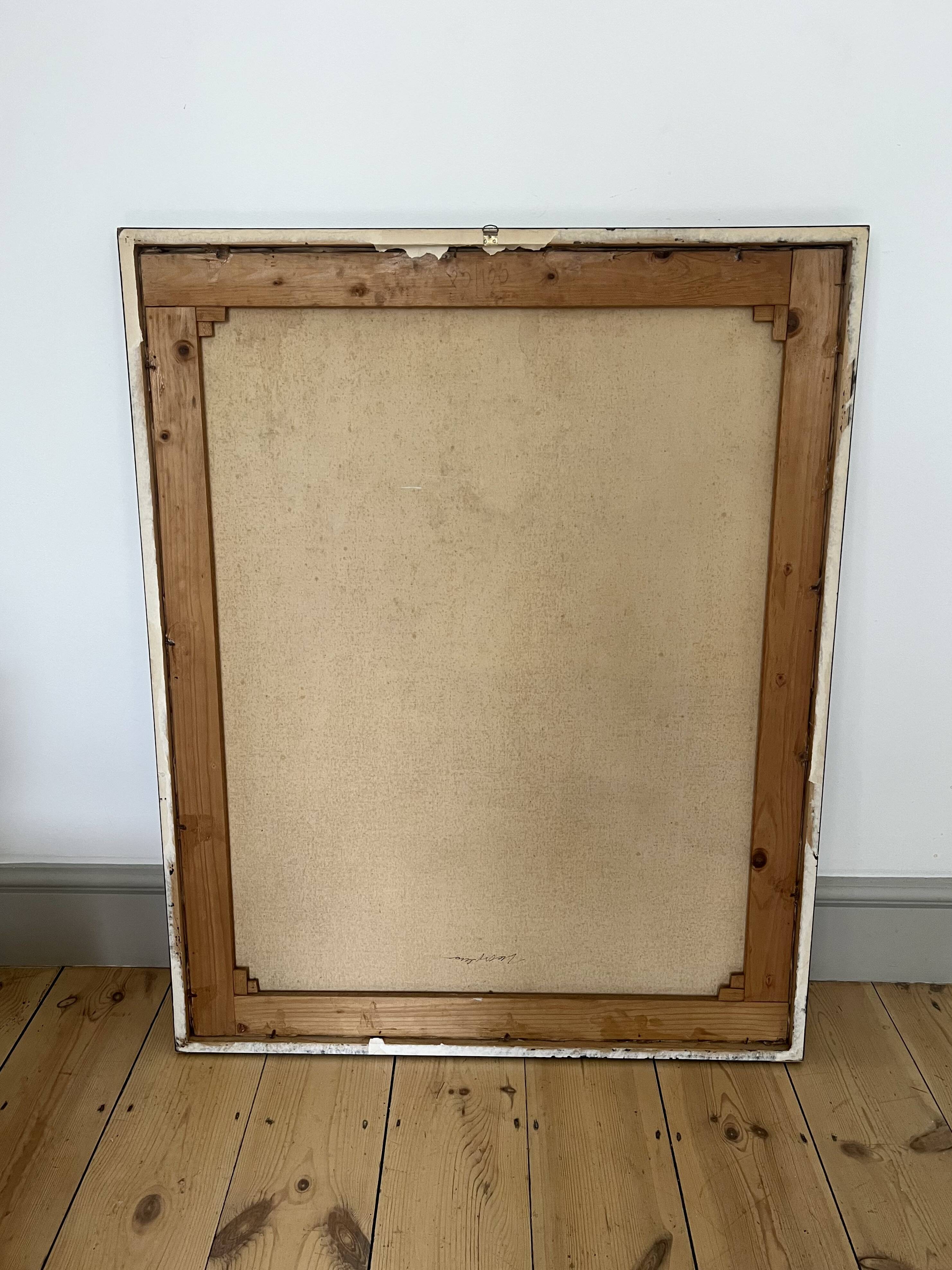 Large abstract expressionist framed painting, signed. Mid to late 20th cent