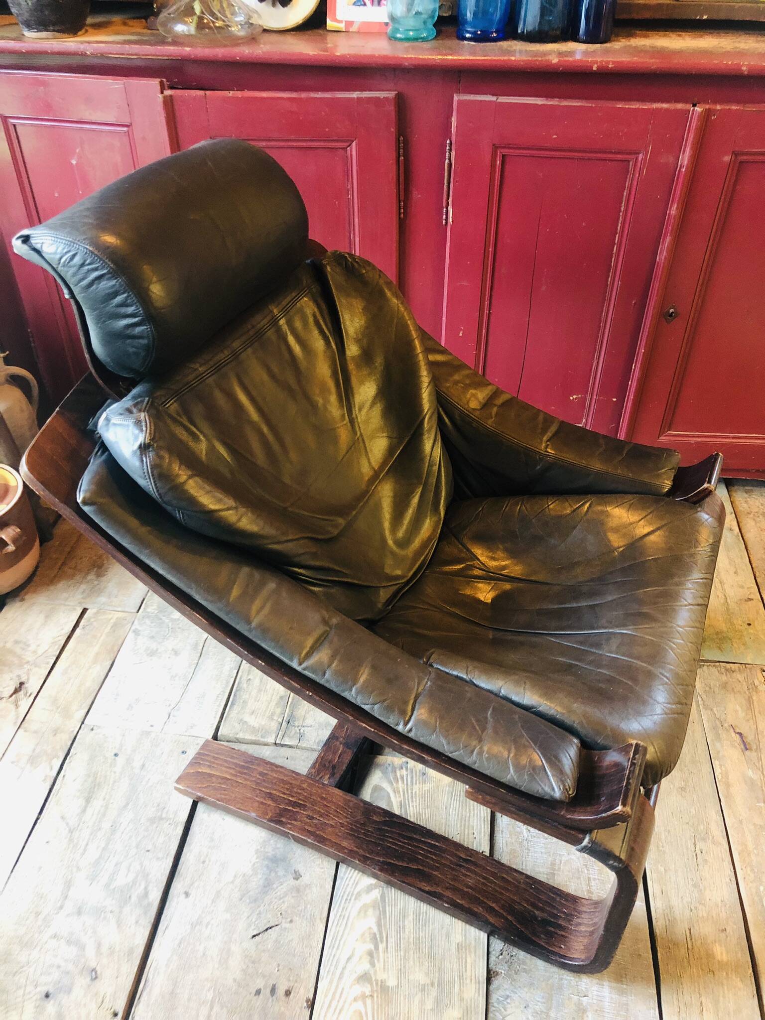 "Kroken" armchair in leather by Ake Fribytter for Nelo Möbel Sweden 1970