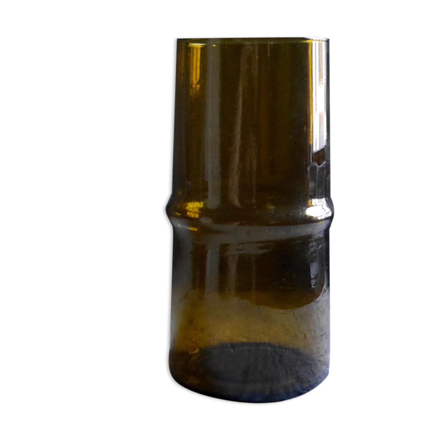 Cylindrical amber glass vase
