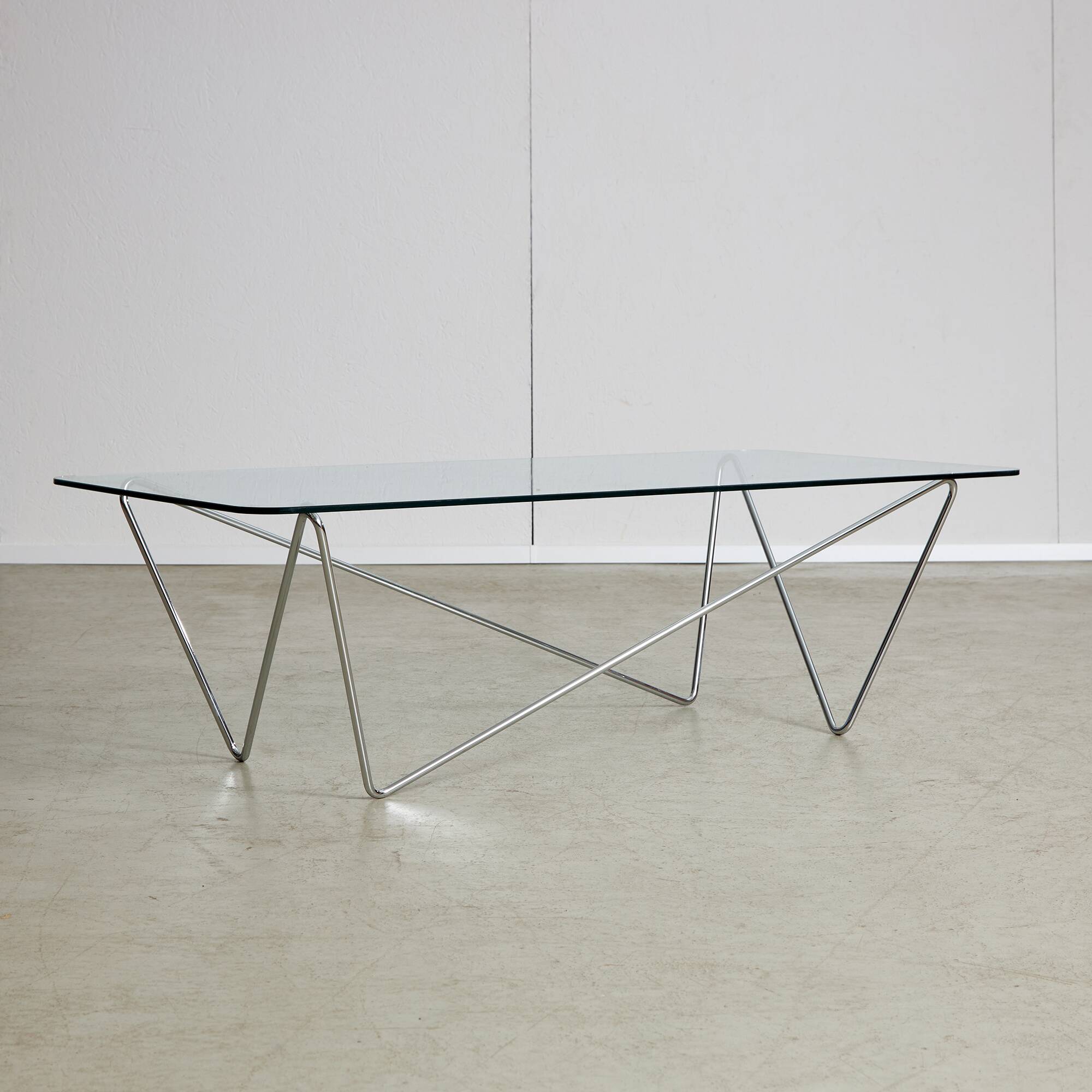 1970's Italian Coffee Table with Tempered Glass on Chrome Zig-Zag Frame
