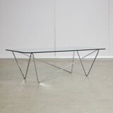 1970's Italian Coffee Table with Tempered Glass on Chrome Zig-Zag Frame