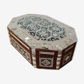 Jewelry box made of wood, bone and mother-of-pearl