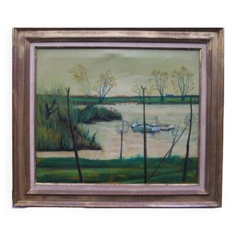 Oil painting on canvas, landscape haute indre, nantes, signed félix billard