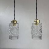 Pair of antique vintage glass pendant lights