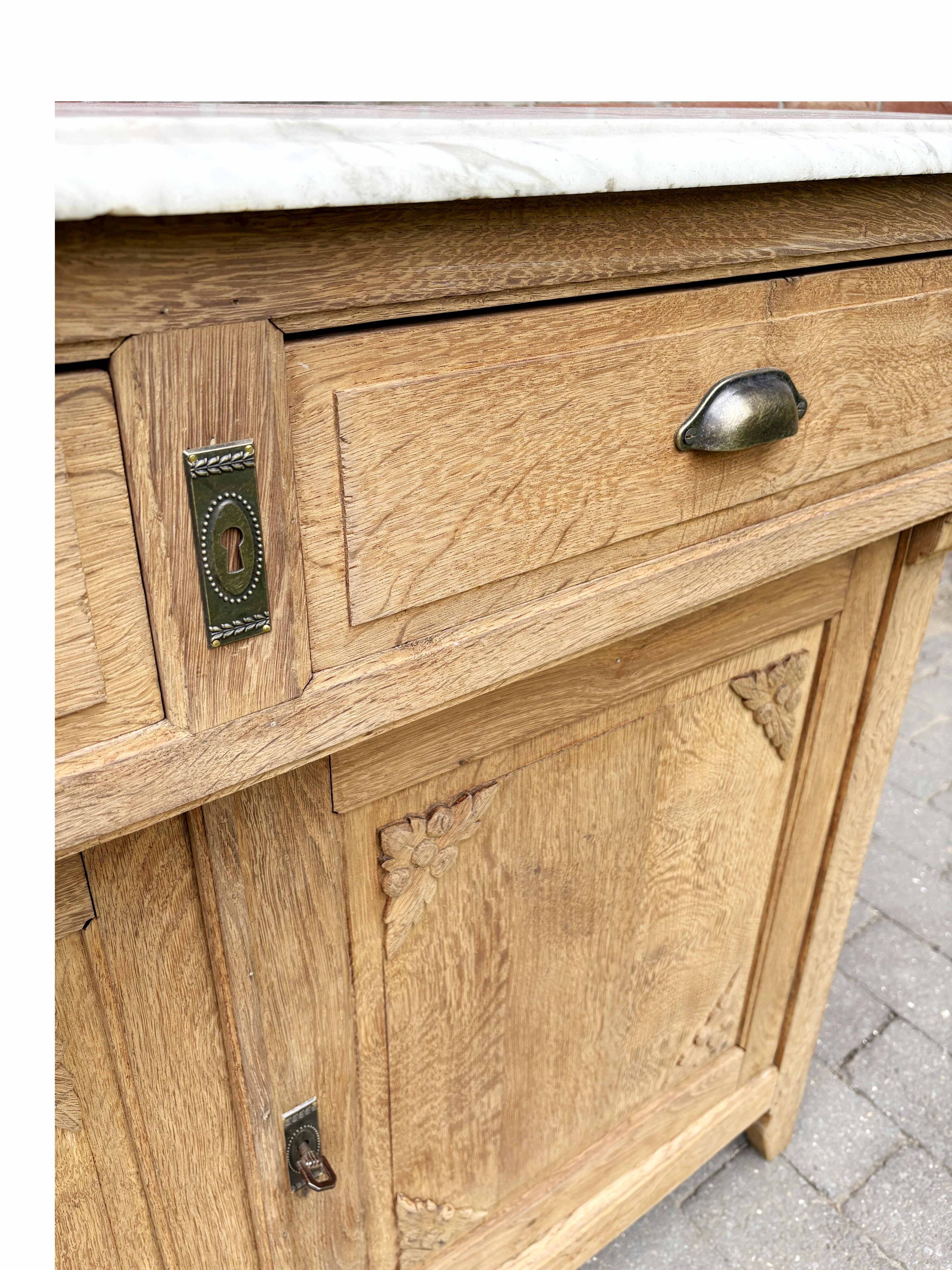 Antique Parisian buffet in oak and Carrara marble