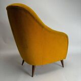 Mid-Century Italian Velvet Armchair in the style of Gio Ponti Style, 1950s
