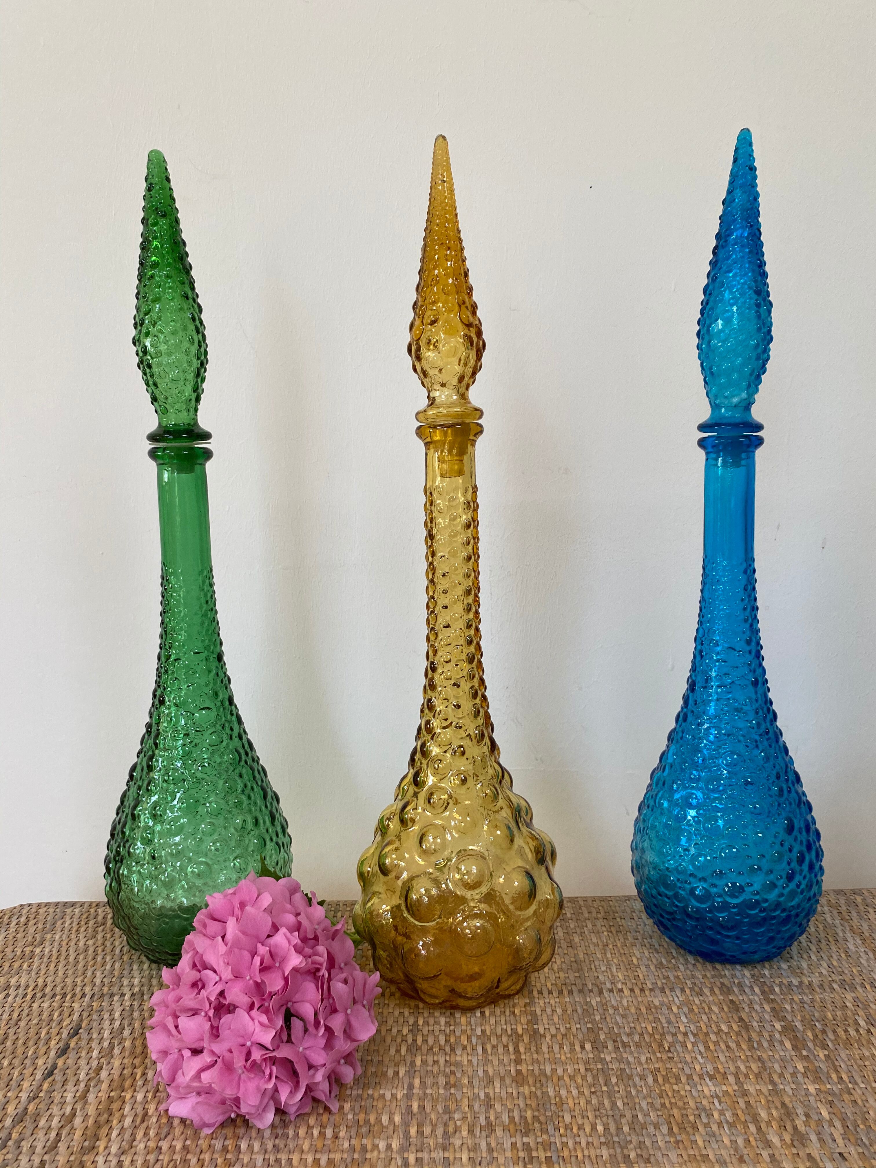 Set of 3 large Empoli decanters from the 60s