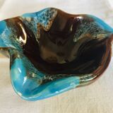 Blue and brown flamed vintage ashtray
