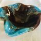 Blue and brown flamed vintage ashtray