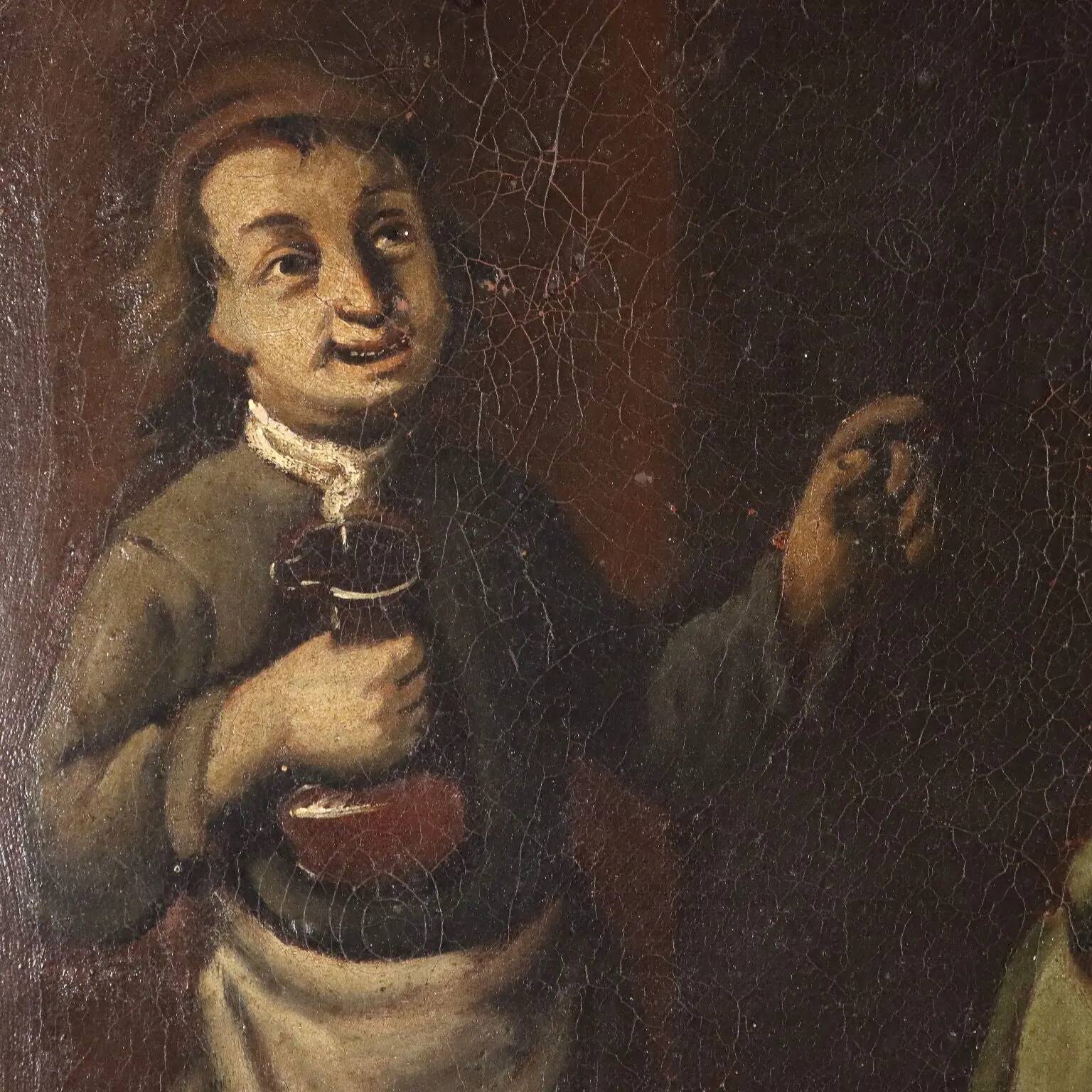 Peinture ancienne « Joueurs de cartes » huile sur toile Italie XVIIIe siècle
