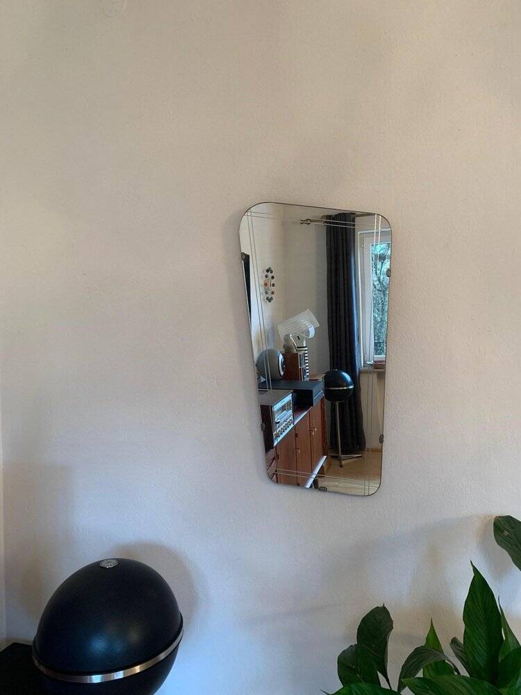 Asymmetric mirror with wood frame, 1960s
