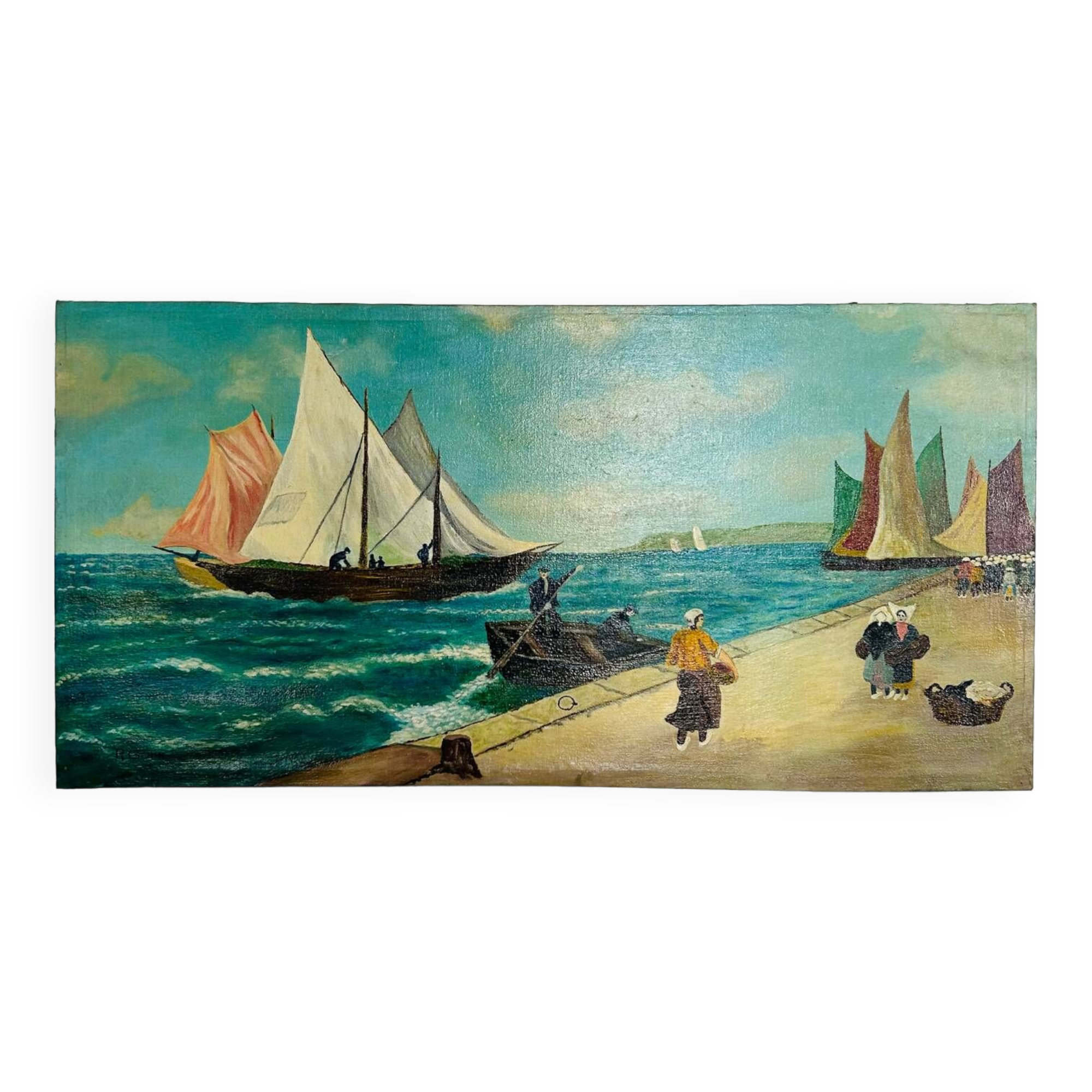 Large painting of an old fishing port