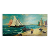 Large painting of an old fishing port