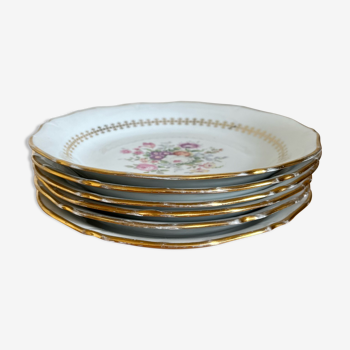 Service de 6 assiettes en porcelaine fleurie vintage